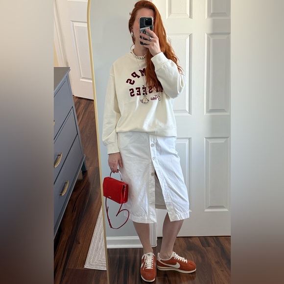 Vintage White Jean denim midi Skirt -100% cotton - size S- excellent condition - Picture 5 of 10